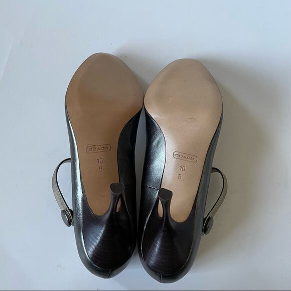 Coach Lauryn Mary Jane Heels Made in Italy Silver Pewter Metallic New 10 - Picture 7 of 14